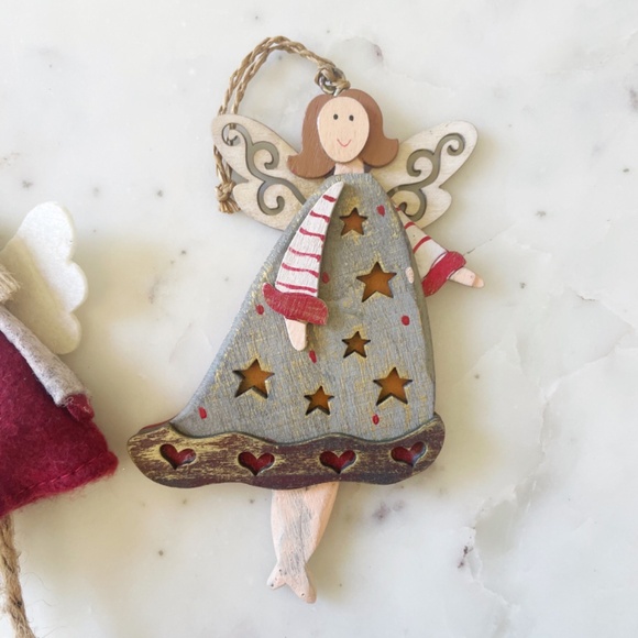 Christmas Angel Ornaments, Set of 2, Natural Wooden & Felt Style - Picture 3 of 10